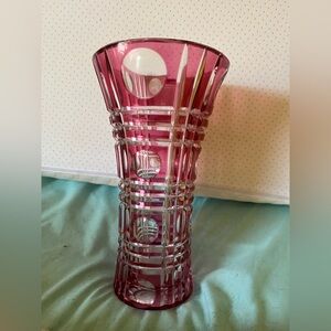 Vintage Czech cranberry pink tone Glass Vase